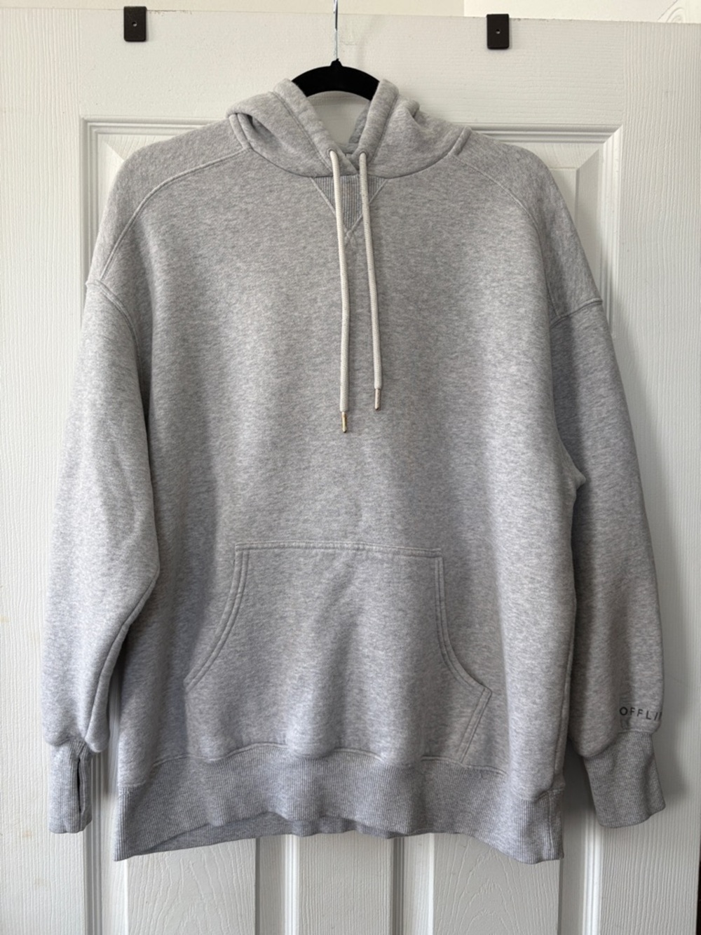 Offline by Aerie Grey Pullover Hoodie with Front Pocket Size XS Oversized Fit